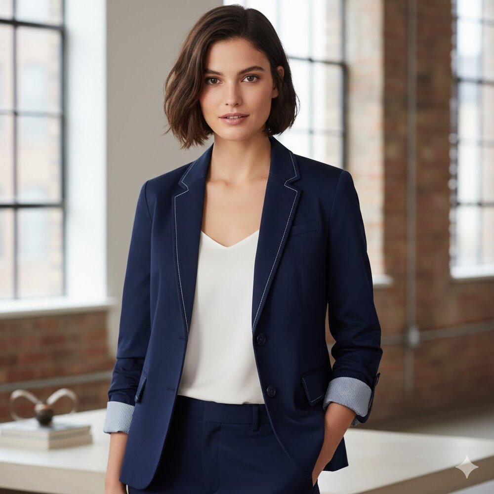 Tommy Hilfiger Women's Navy Knit Blazer - Picture 1 of 10